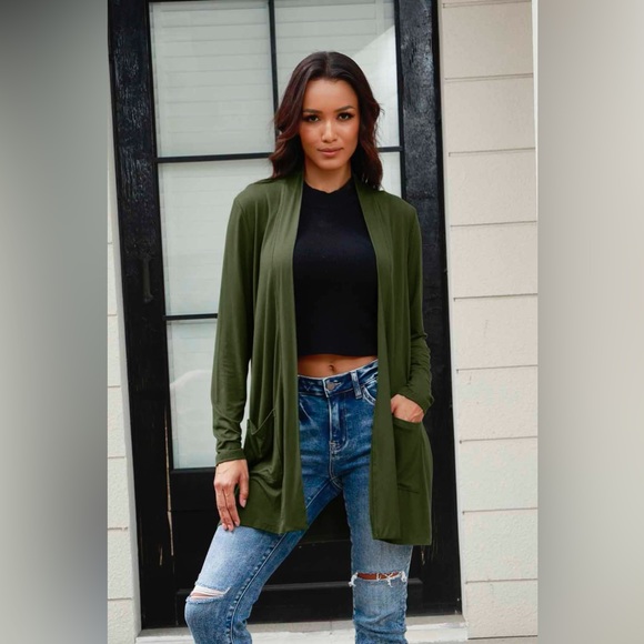 Basic Bae Full Size Open Front Long Sleeve Cardigan with Pockets - Picture 4 of 15